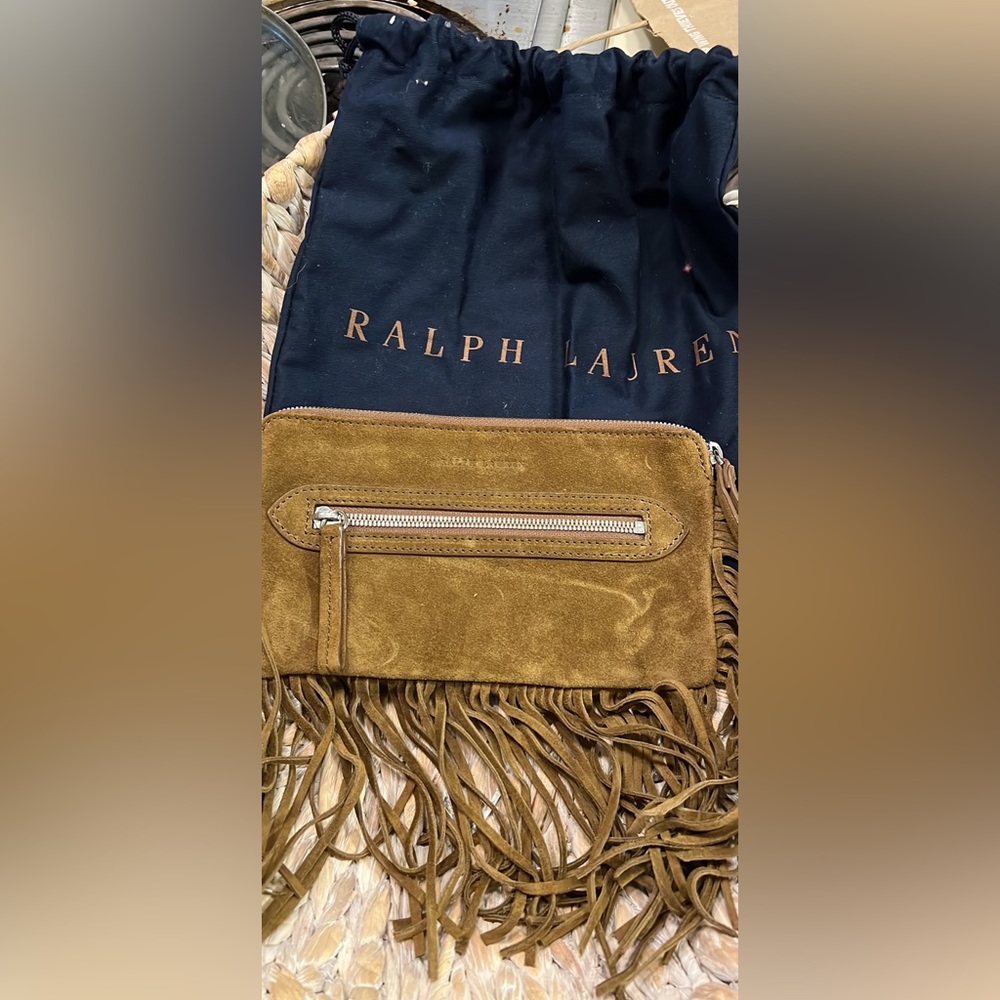 RALPH LAUREN Western Fringed Brown Suede Equestrian Clutch Wristlet - Picture 3 of 5
